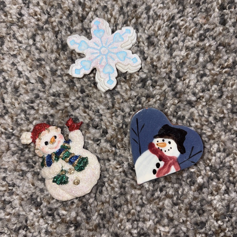 Vintage Christmas Brooch Pin Lot Of 3 Holiday Snowman and Snowflake Cute